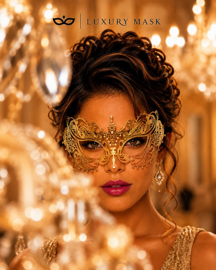 Gold metal masquerade mask product view 4