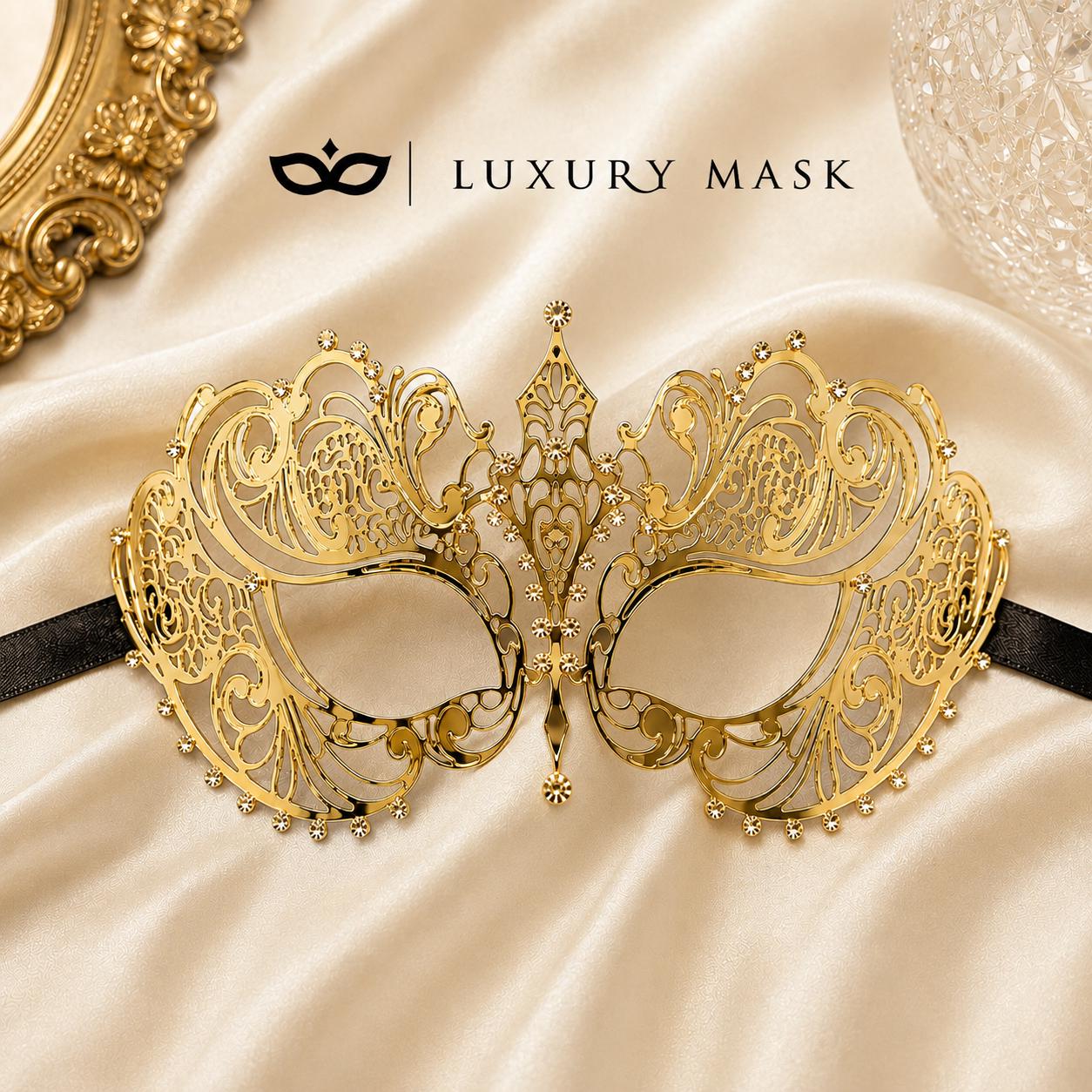 Gold metal masquerade mask product view 6
