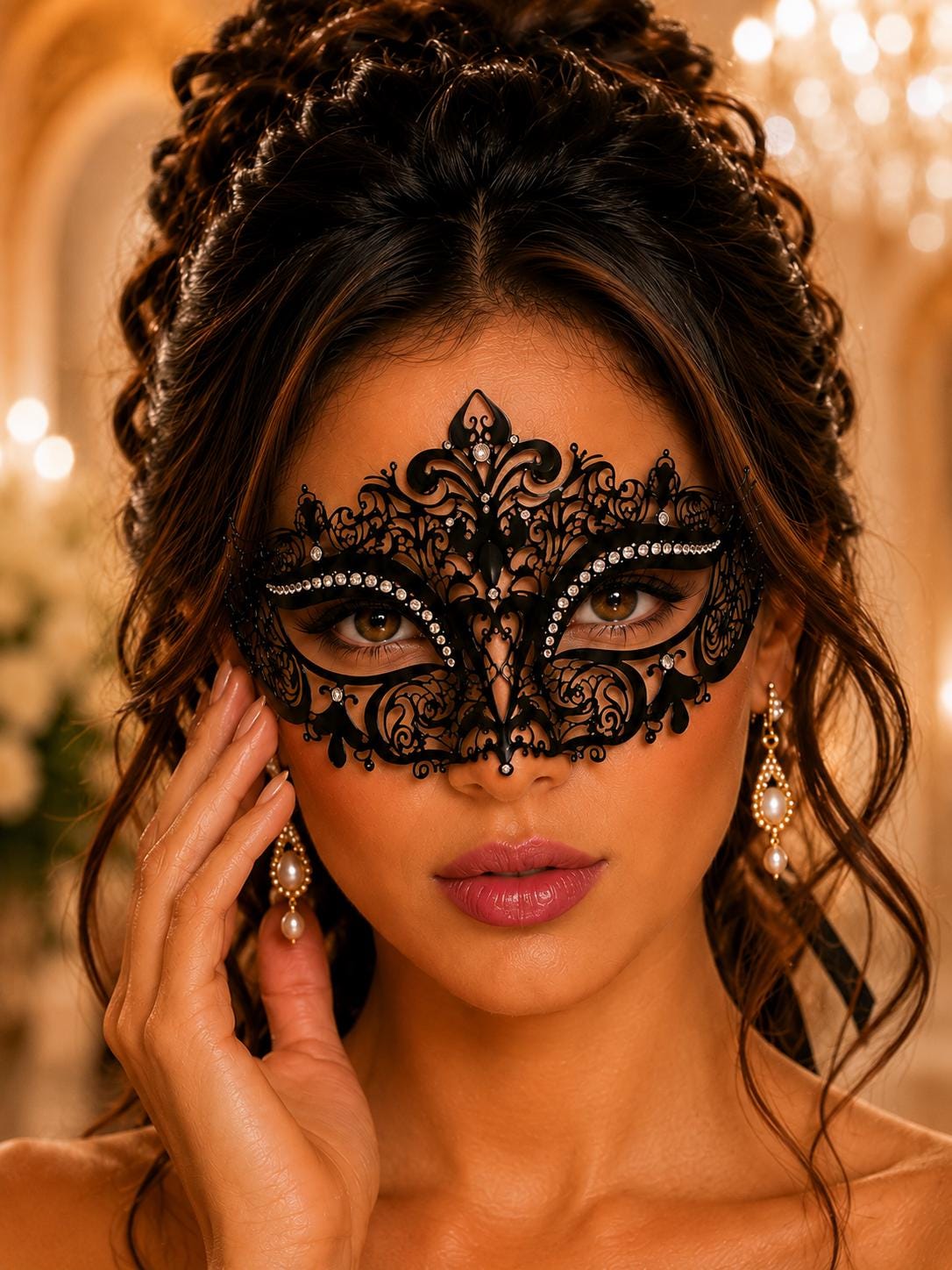 Black metal masquerade mask for women