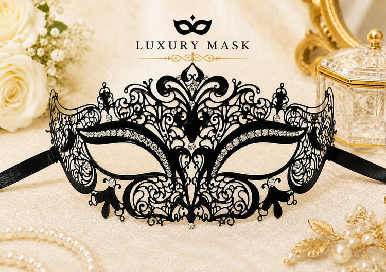 Black metal masquerade mask for women product view 4