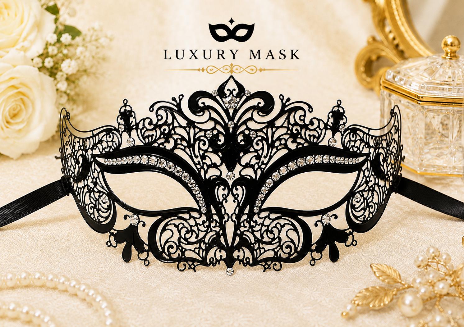 Black metal masquerade mask for women product view 4