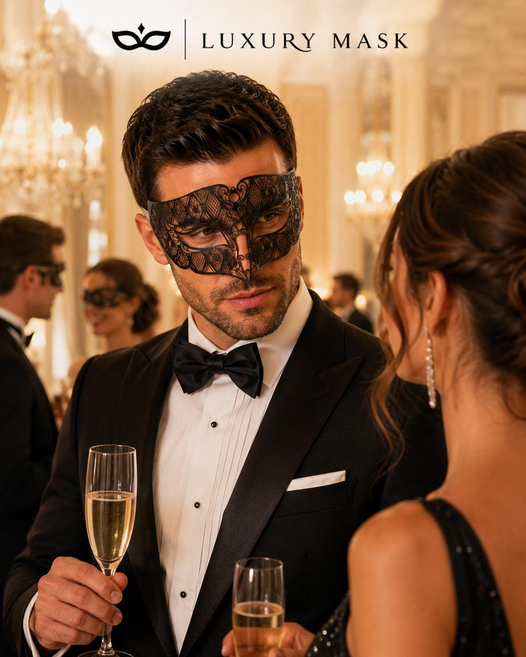 Black metal masquerade mask for men product view 3