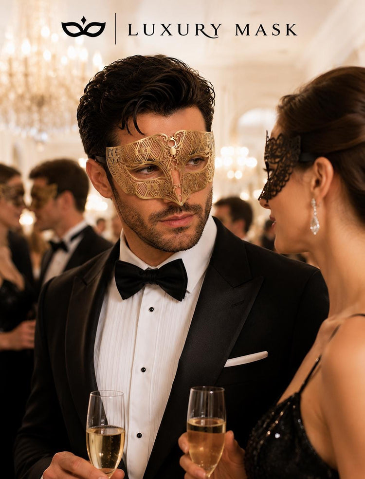 Gold metal masquerade mask for men product view 3