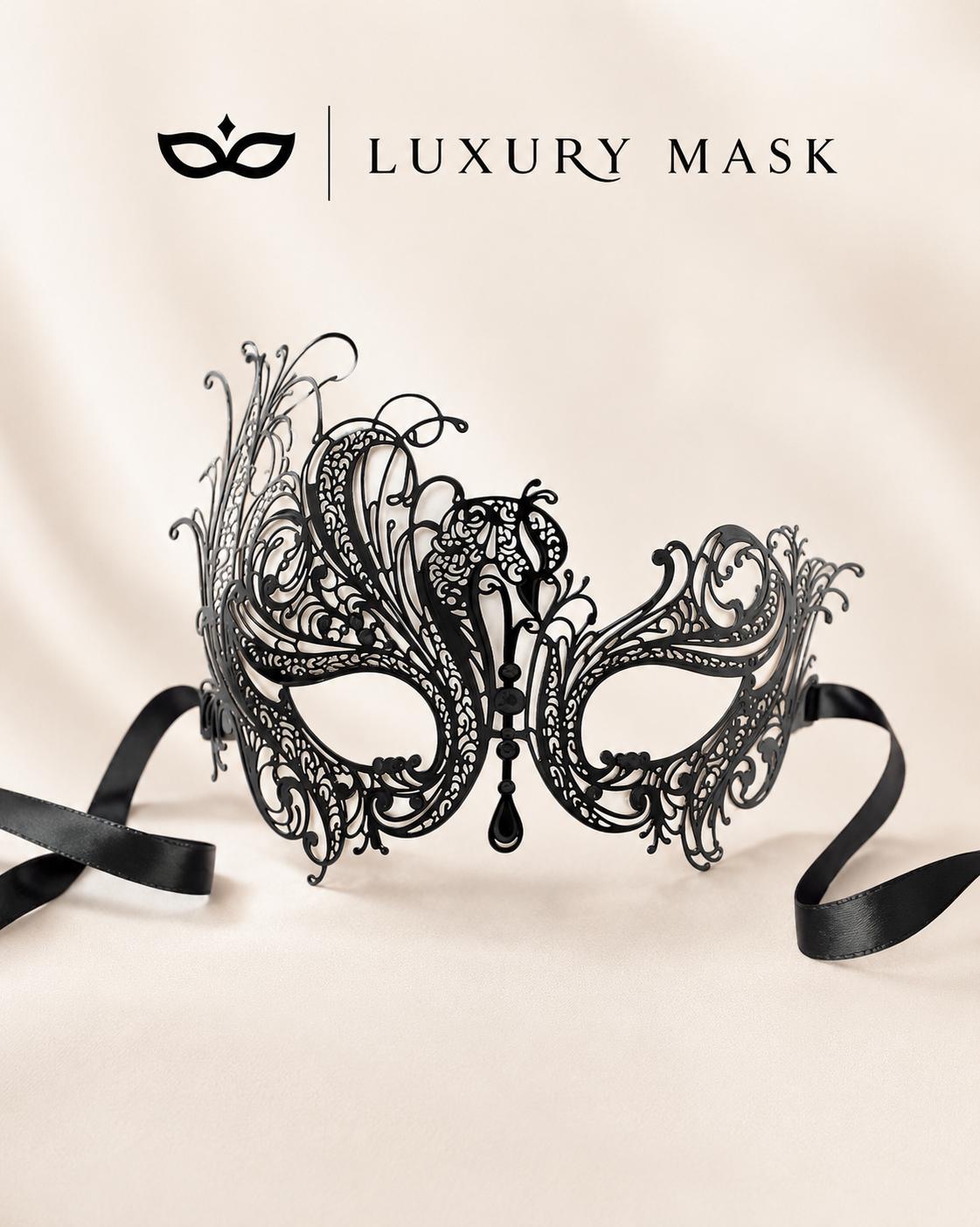 Black metal masquerade mask for women product view 6