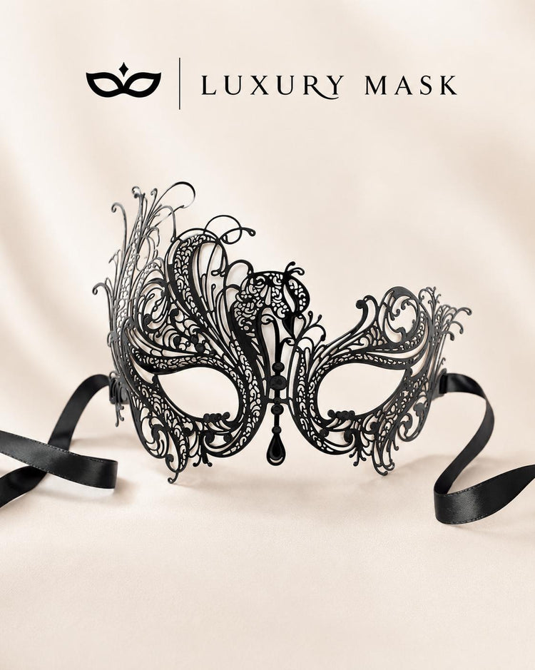 Black metal masquerade mask for women product view 6
