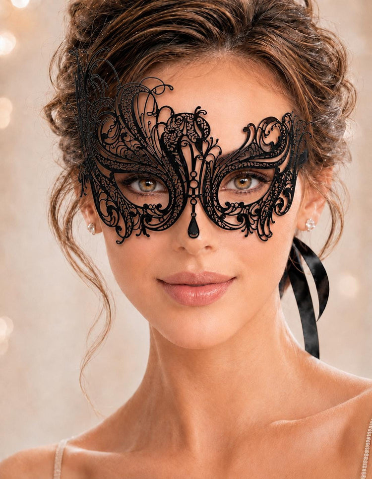 Black metal masquerade mask for women