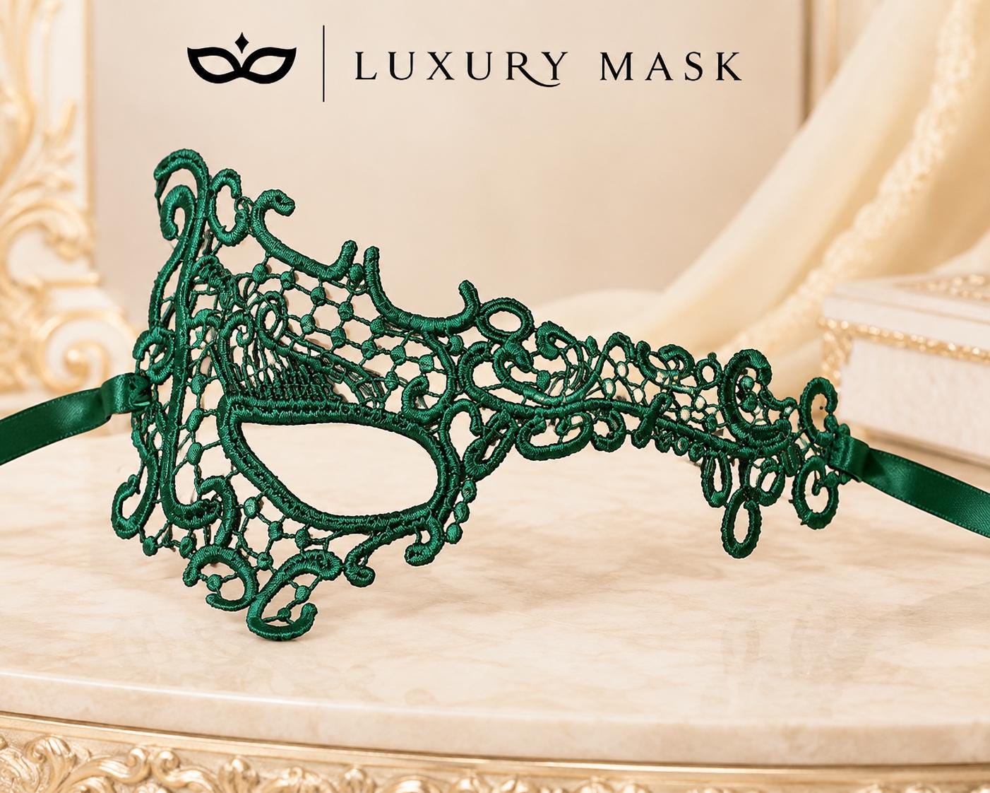 Green lace masquerade mask for women product view 5