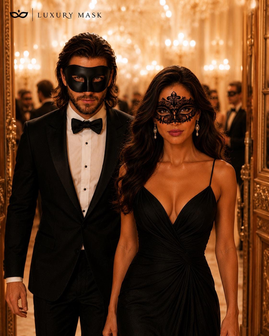 Black metal masquerade mask couples set product view 5