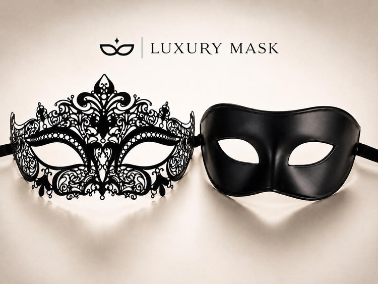 Black metal masquerade mask couples set product view 7