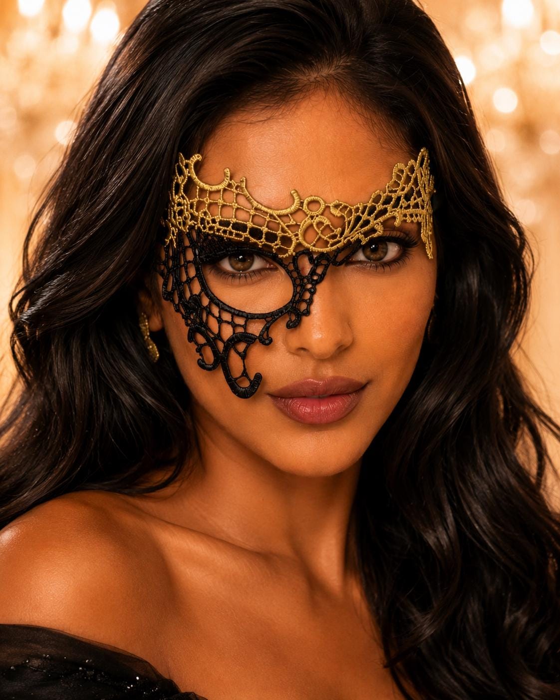 Black Gold lace masquerade mask for women