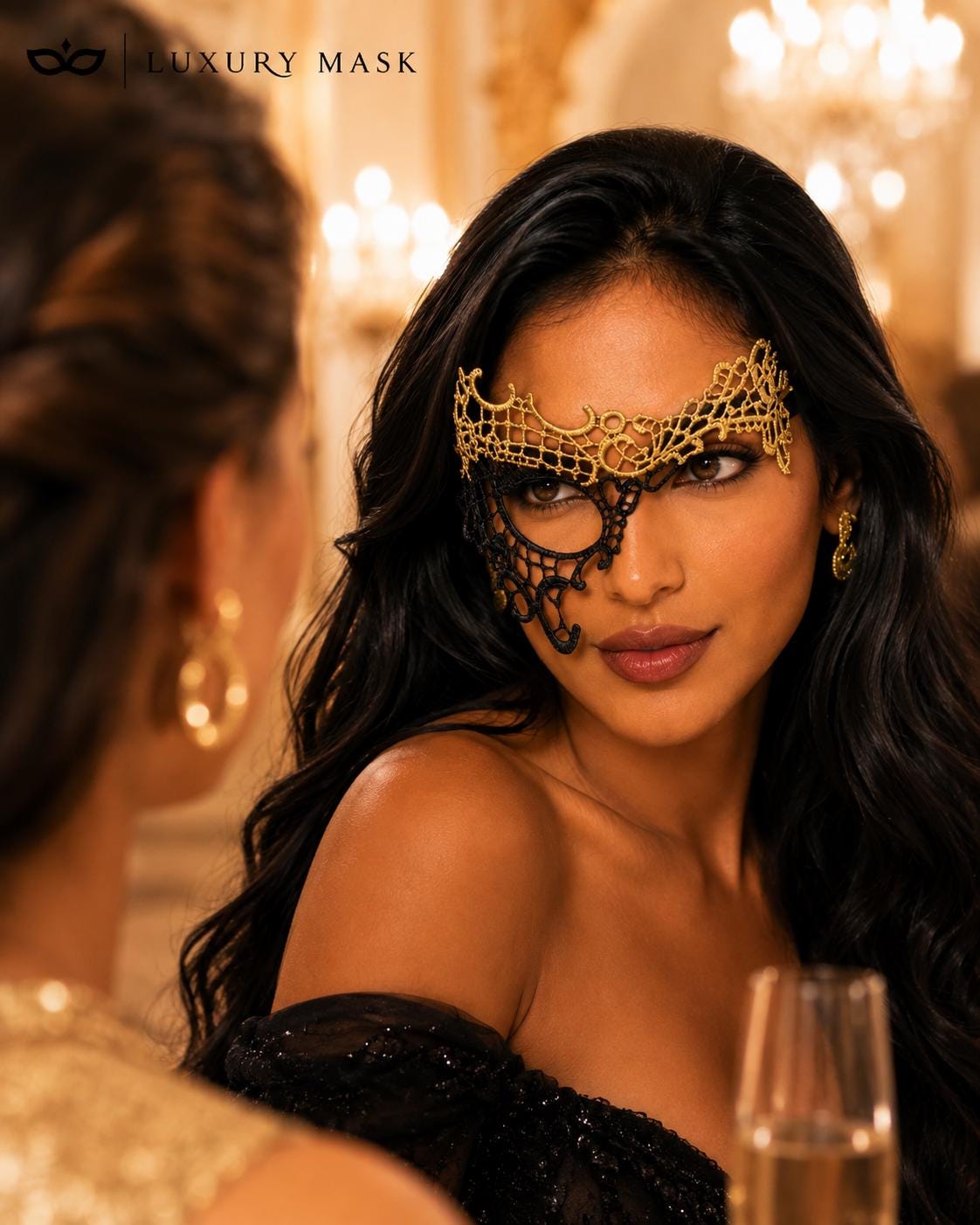 Black Gold lace masquerade mask for women product view 4