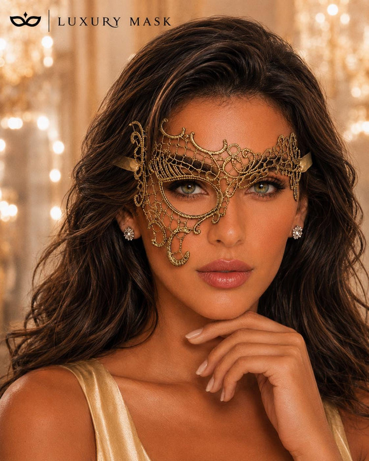 Gold lace masquerade mask for women product view 3