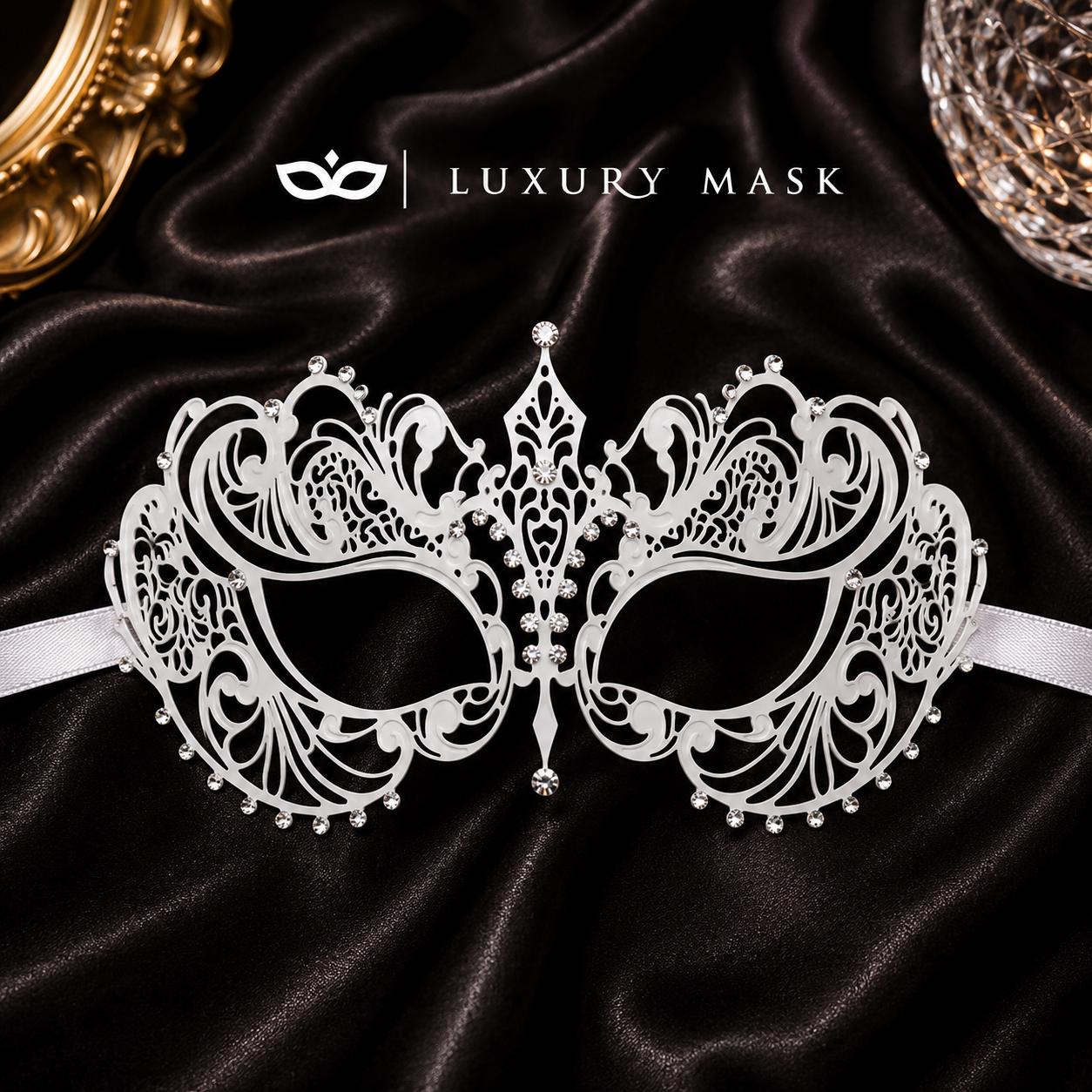 White metal masquerade mask product view 4