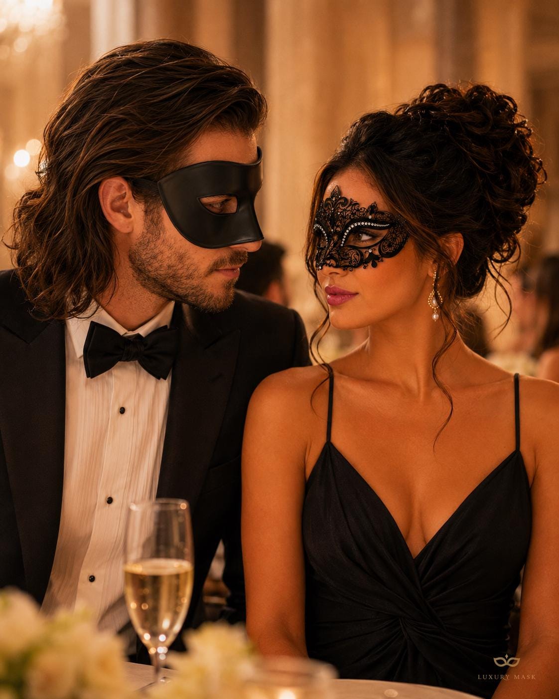 Black metal masquerade mask couples set product view 4