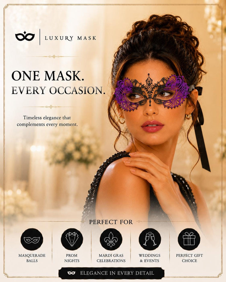Black Purple metal masquerade mask product view 5