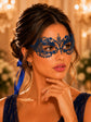Blue metal masquerade mask for women product view 2