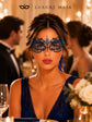 Blue metal masquerade mask for women product view 3