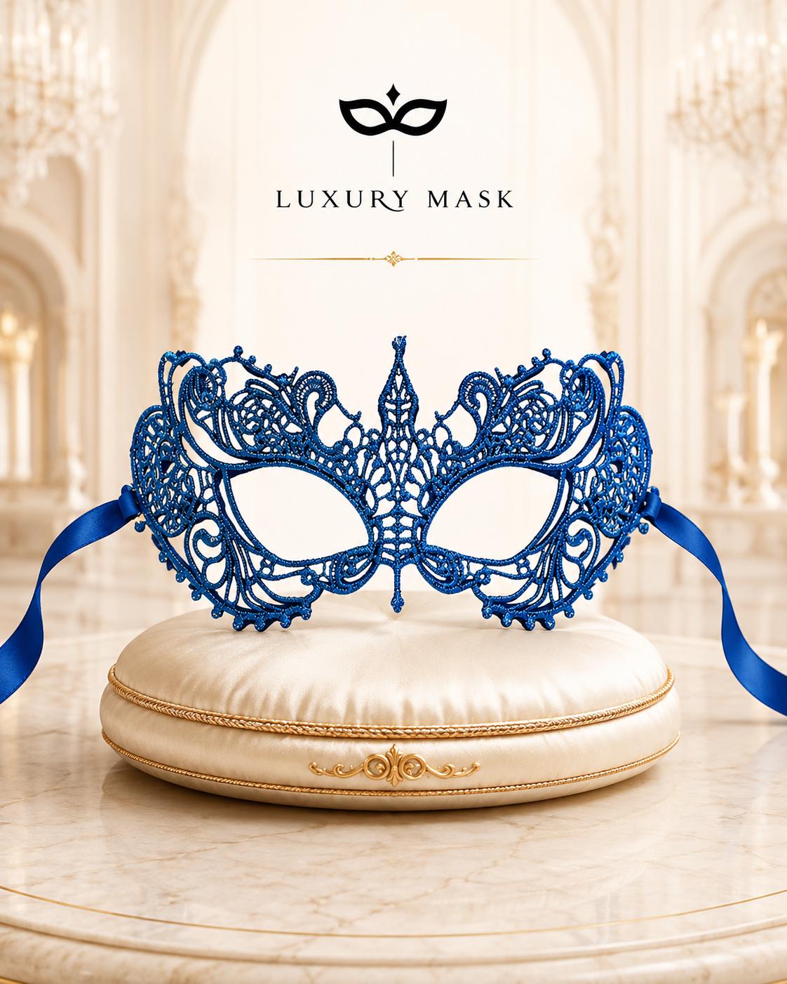 Blue lace masquerade mask for women product view 4