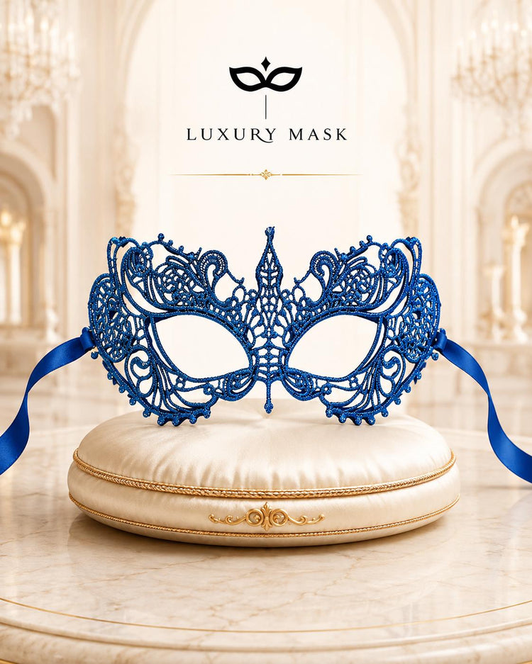 Blue lace masquerade mask for women product view 4