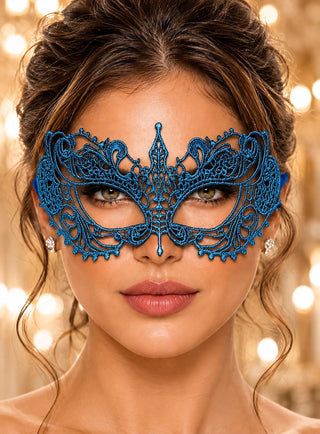 Blue lace masquerade mask for women