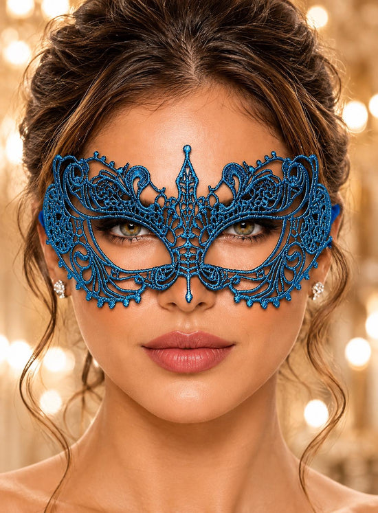 Blue lace masquerade mask for women