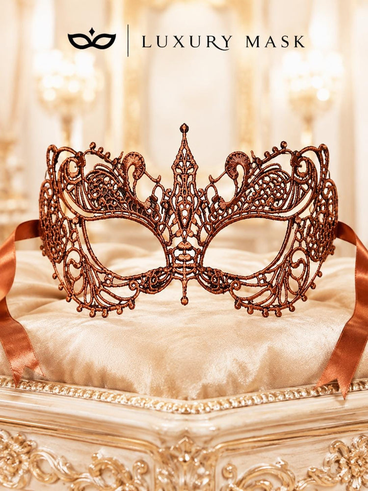 Orange lace masquerade mask for women product view 5