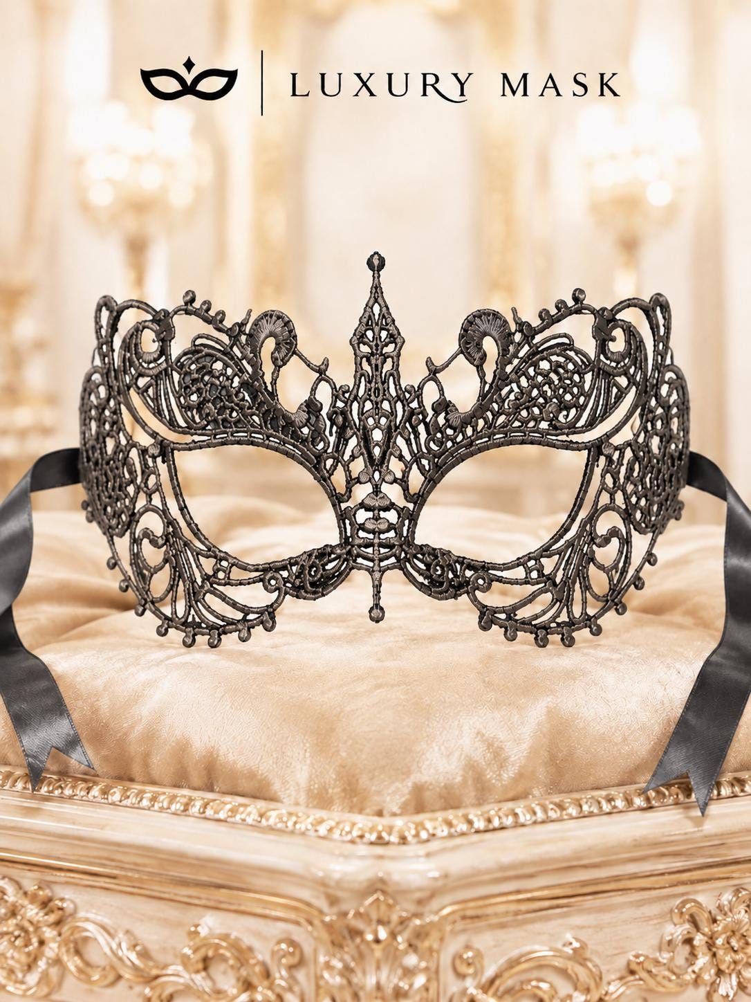 Gray lace masquerade mask for women product view 5