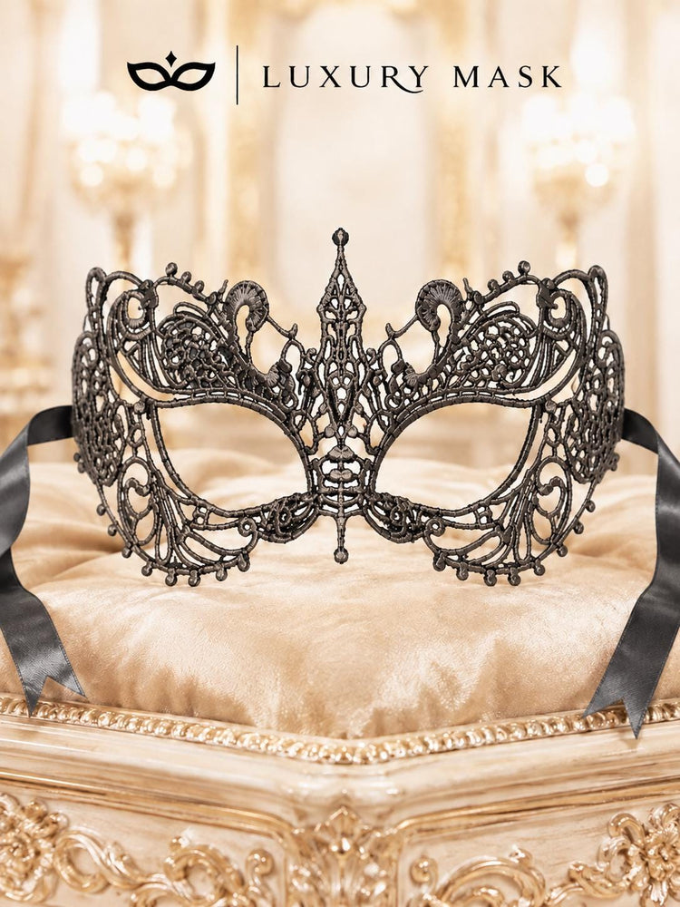 Gray lace masquerade mask for women product view 5