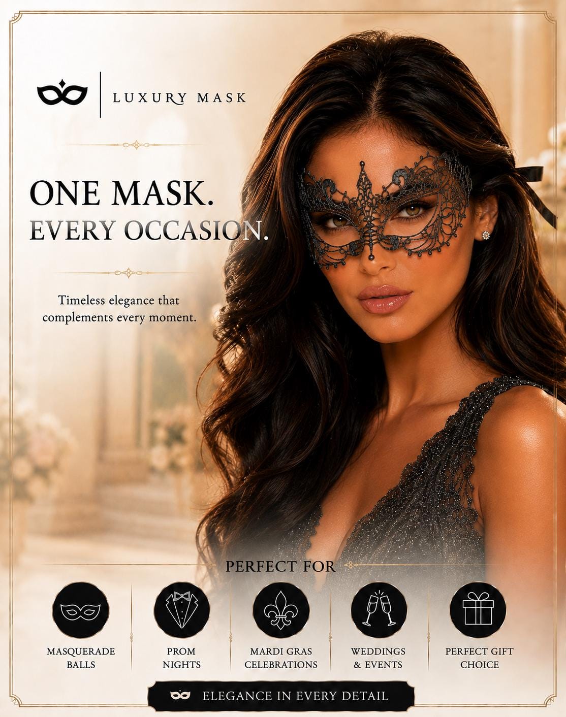 Gray lace masquerade mask for women product view 6