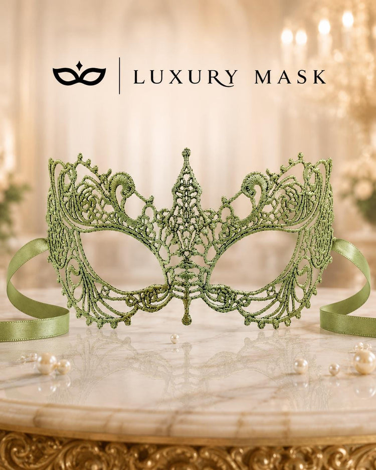 Green Olive lace masquerade mask for women product view 6