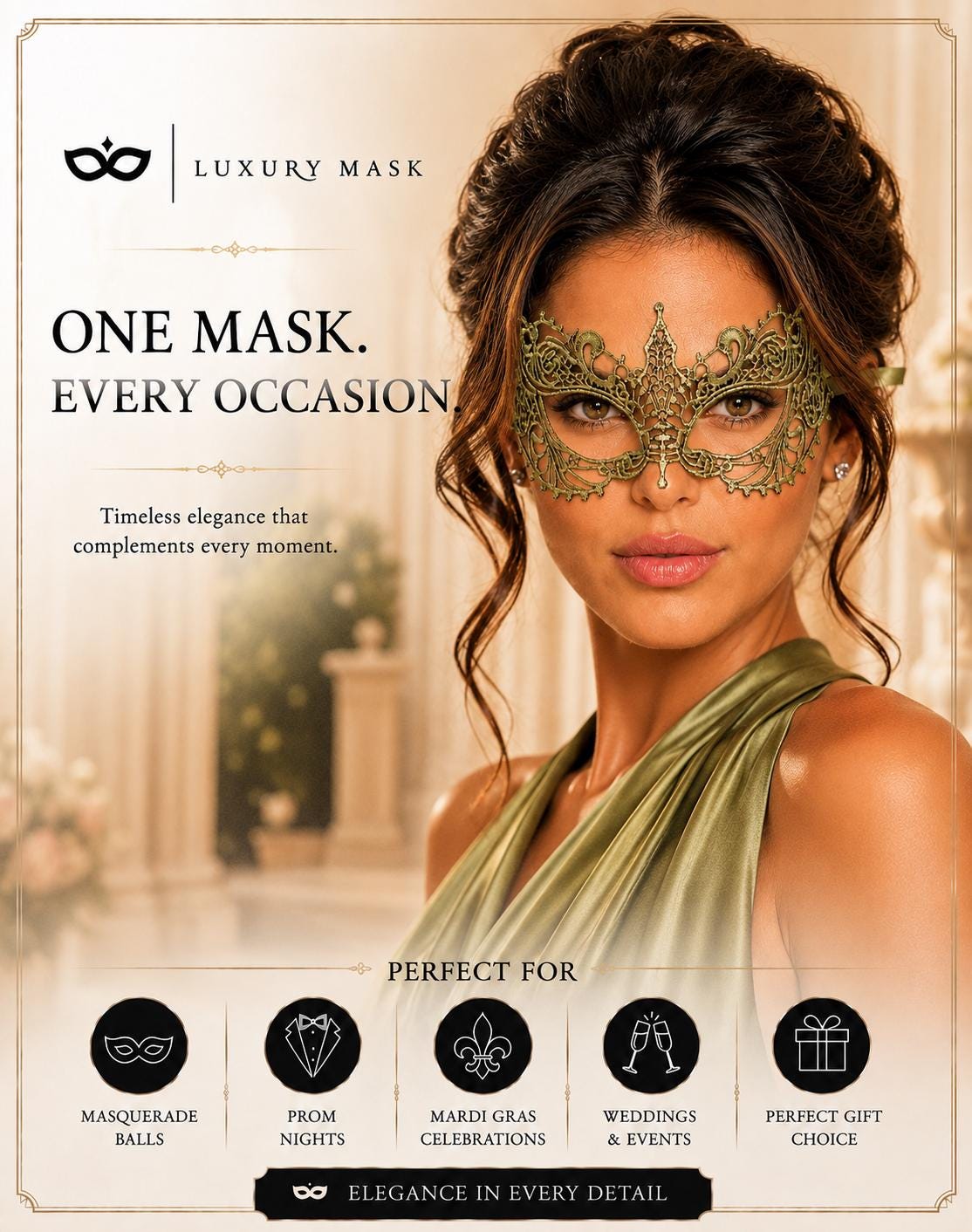 Green Olive lace masquerade mask for women product view 7