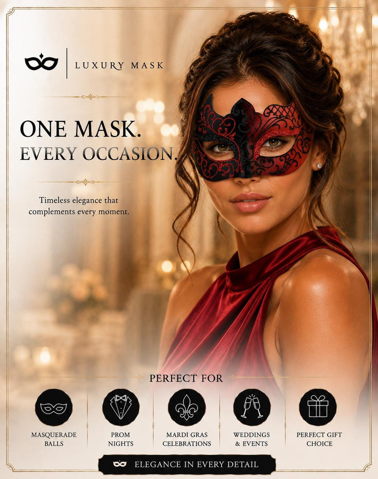 Black Red lace masquerade mask for women product view 6
