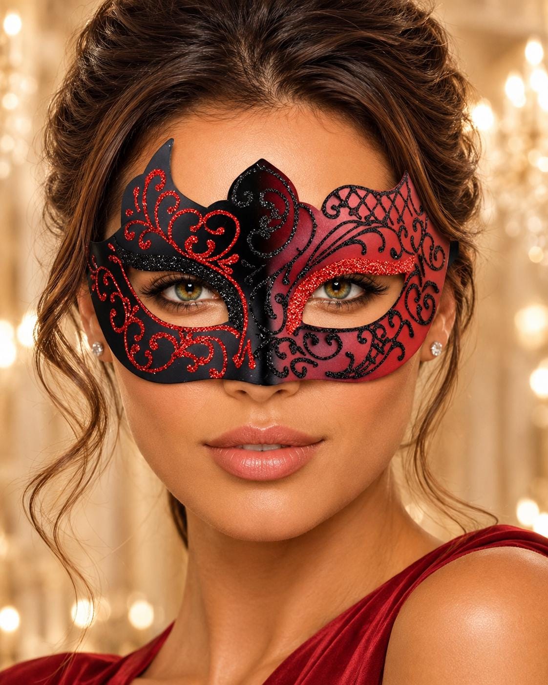Black Red lace masquerade mask for women