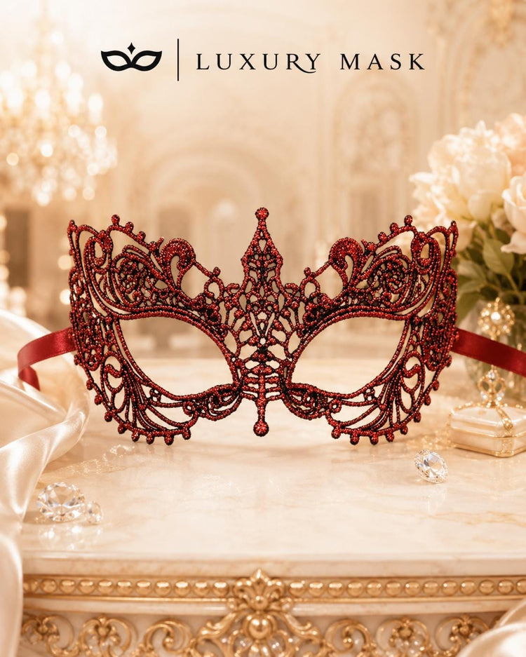 Red Venetian Lace Masquerade Mask for Women product view 5