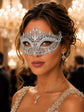 White Crown Masquerade Mask with Clear Rhinestones product view 2