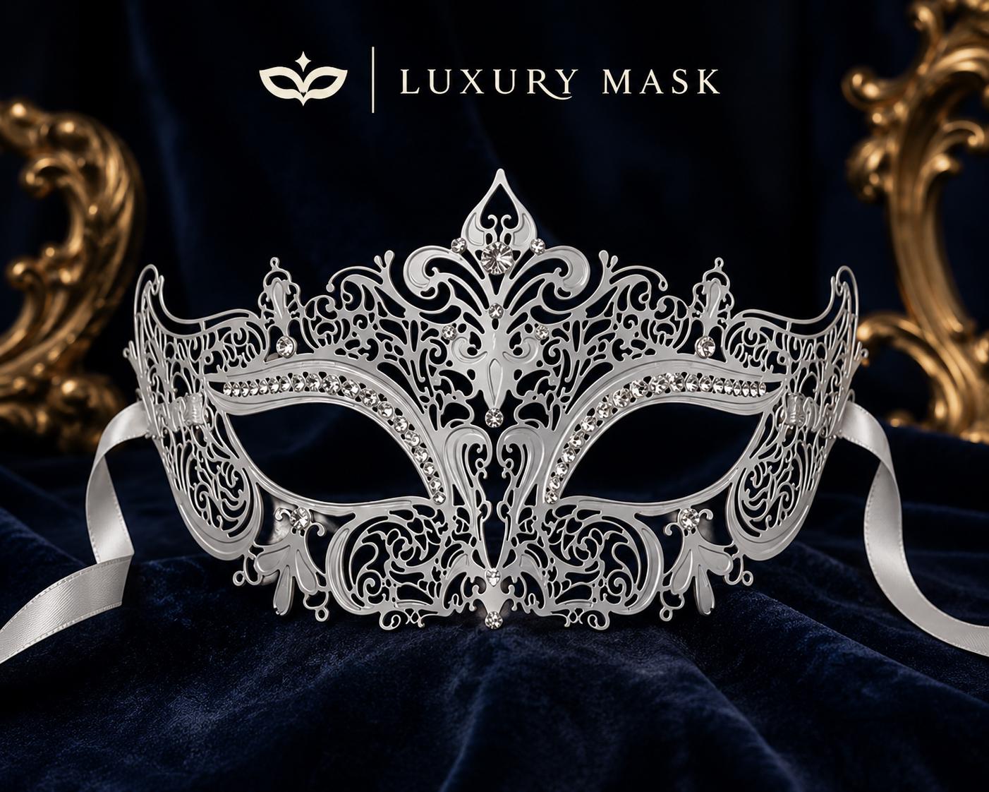 White Crown Masquerade Mask with Clear Rhinestones product view 5