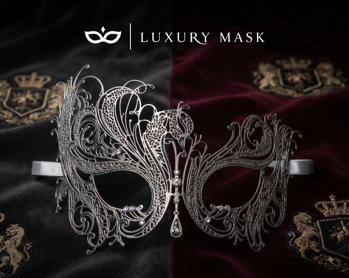 Antique Silver Swan Masquerade Mask with Clear Stones product view 5
