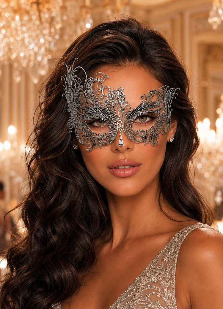 Antique Silver Swan Metal Masquerade Mask – No Stones product view 2
