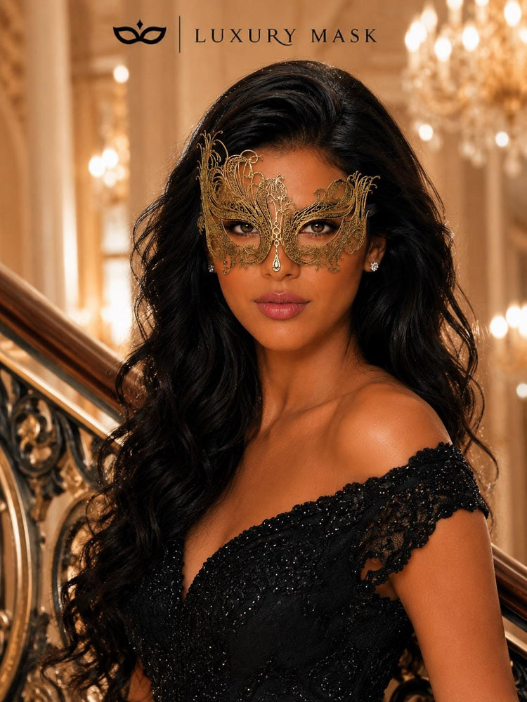 Antique Gold Swan Metal Masquerade Mask – No Stones product view 3