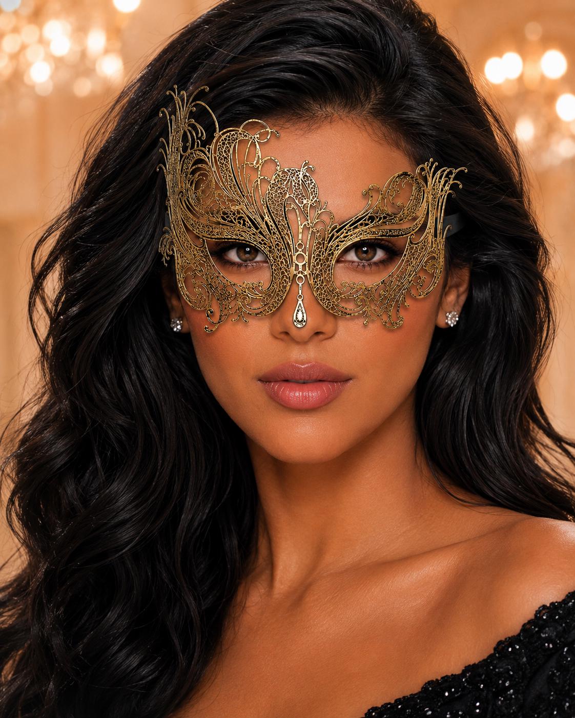 Antique Gold Swan Metal Masquerade Mask – No Stones