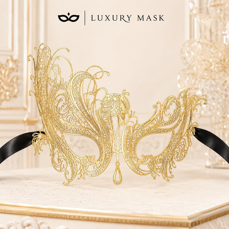 Gold Swan Metal Masquerade Mask – No Stones product view 5