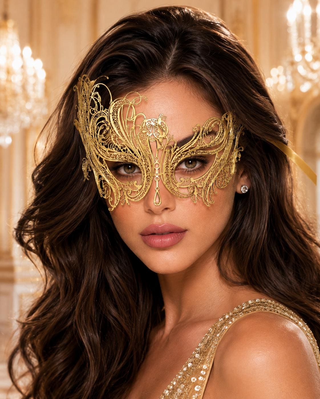 Gold Swan Metal Masquerade Mask – No Stones product view 3