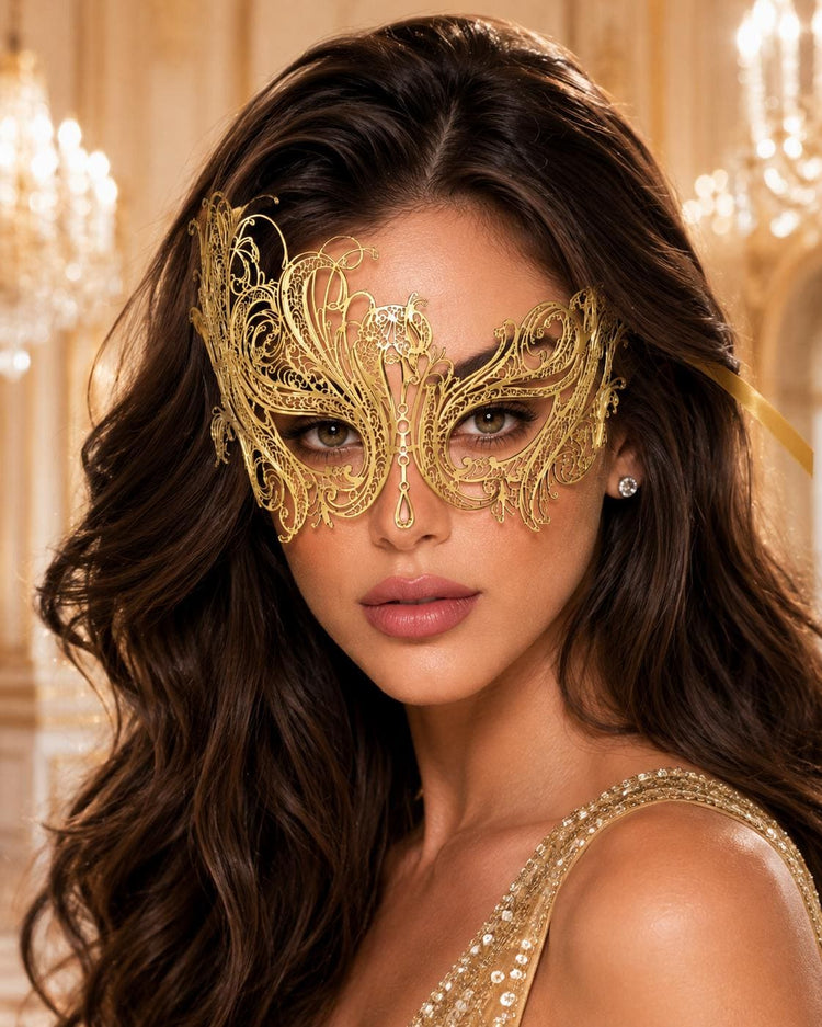 Gold Swan Metal Masquerade Mask – No Stones product view 3