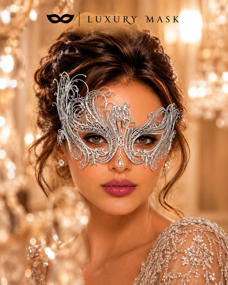 Silver Swan Metal Masquerade Mask – No Stones product view 3