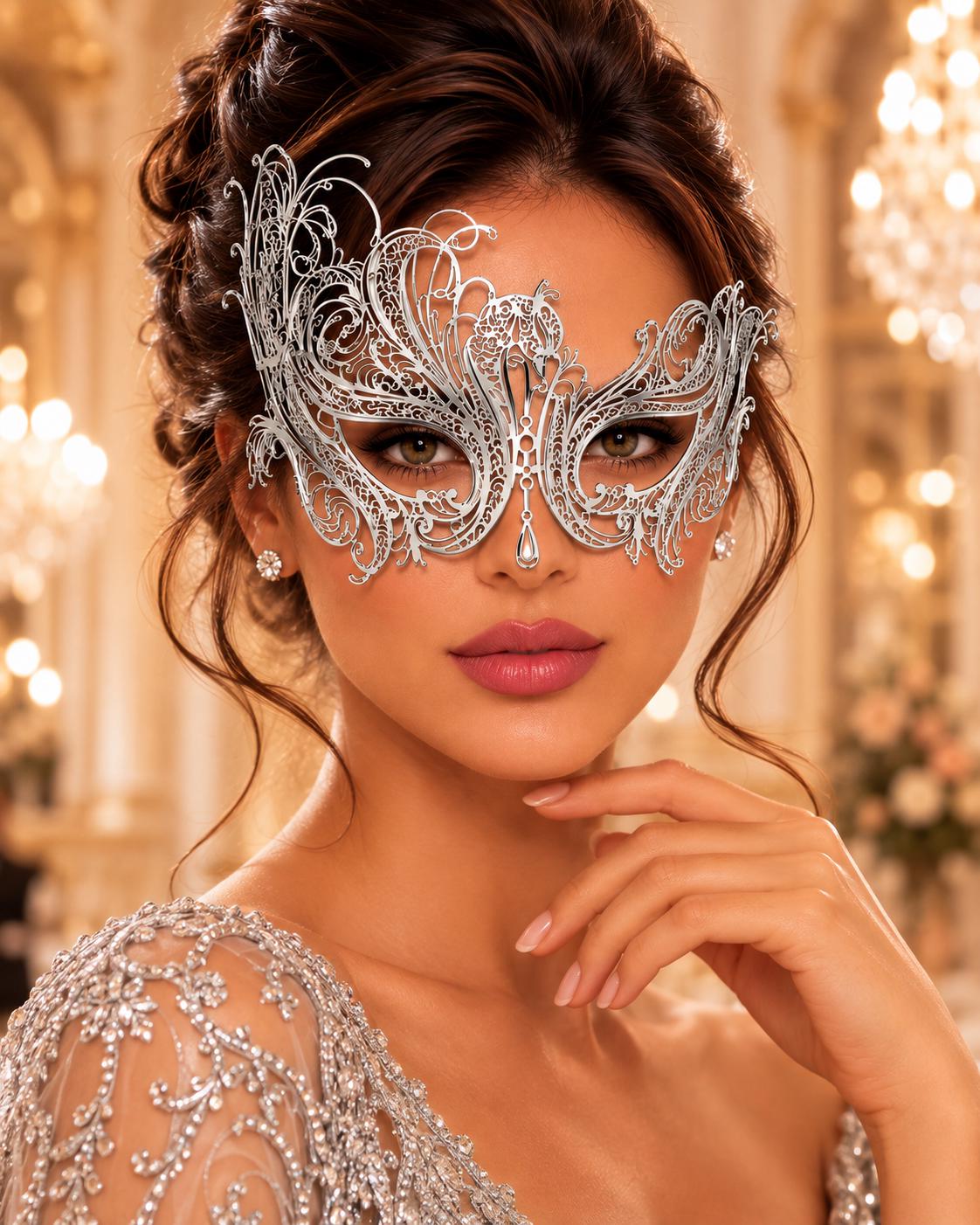 Silver Swan Metal Masquerade Mask – No Stones product view 2