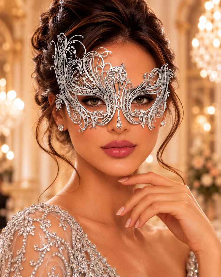 Silver Swan Metal Masquerade Mask – No Stones product view 2