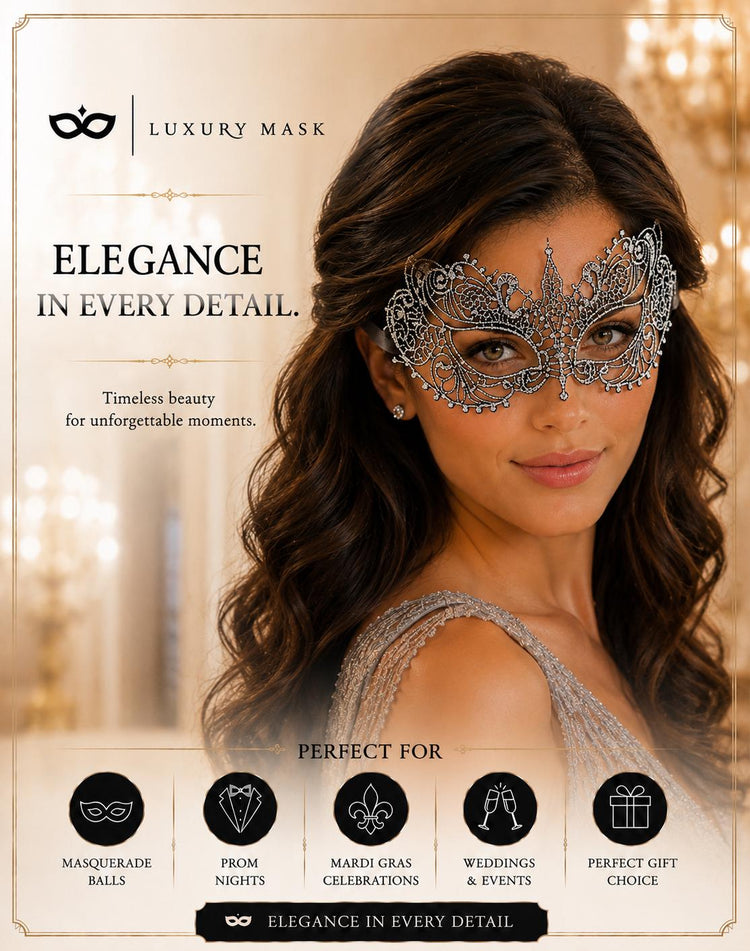 Silver Chrome Lace Masquerade Mask for Women product view 6