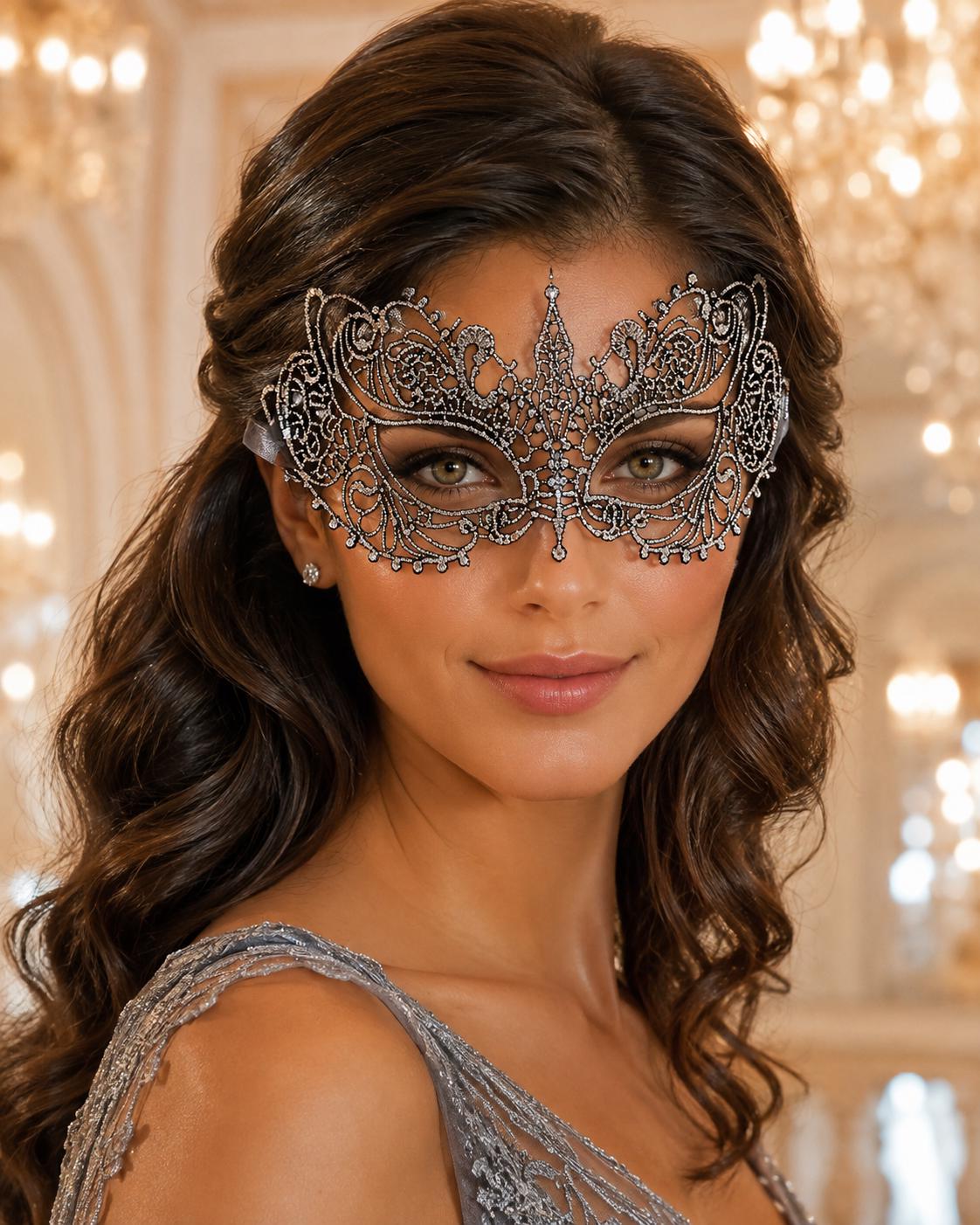 Silver Chrome Lace Masquerade Mask for Women product view 2
