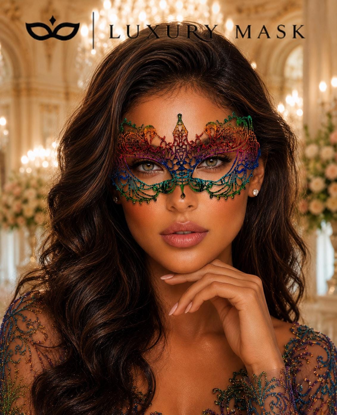 Rainbow Lace Masquerade Mask for Women product view 3