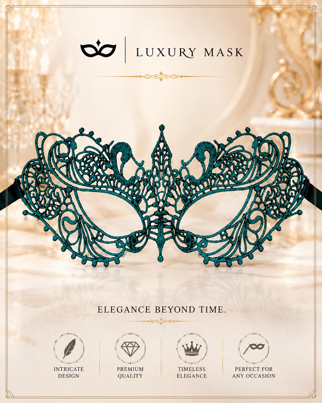 Teal Lace Masquerade Mask for Women product view 4